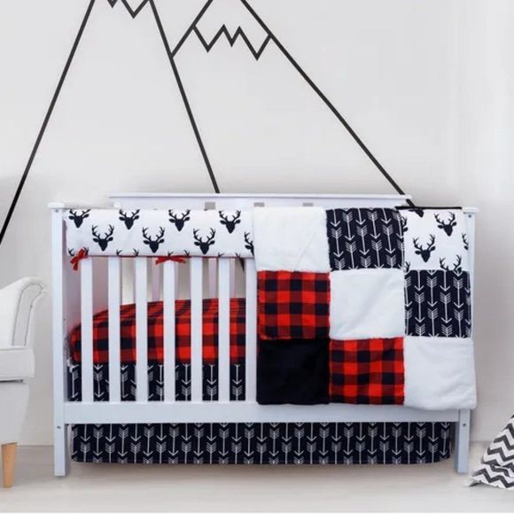 Other - NEW! Buffalo Plaid Country Farmhouse Baby Bedding Crib Set 4 Piece Black Red